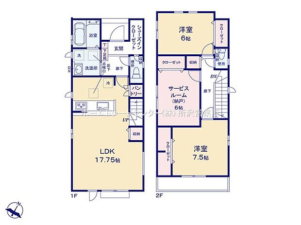 『２号棟間取図』
２階の納戸の使い方は工夫次第。収納や趣味のスペースとしてはもちろん、テレワークやスタディコーナーとしてもお使い頂けます。
