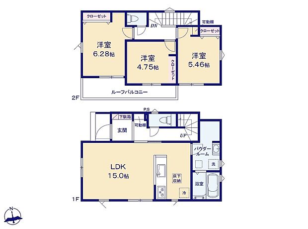 (1号棟)、3LDK、土地面積100.35m2、建物面積80.11m2