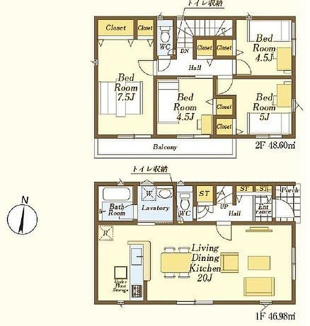 (１号棟)、4LDK、土地面積126.91m2、建物面積95.58m2