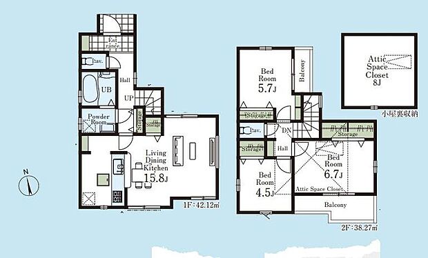 (１号棟)、3LDK、土地面積100.97m2、建物面積80.39m2