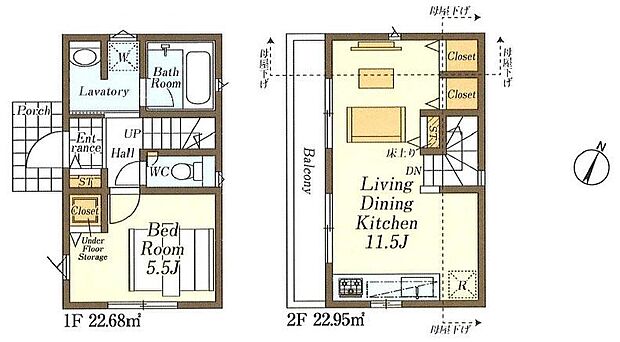 (１号棟)、1LDK、土地面積46.32m2、建物面積45.63m2