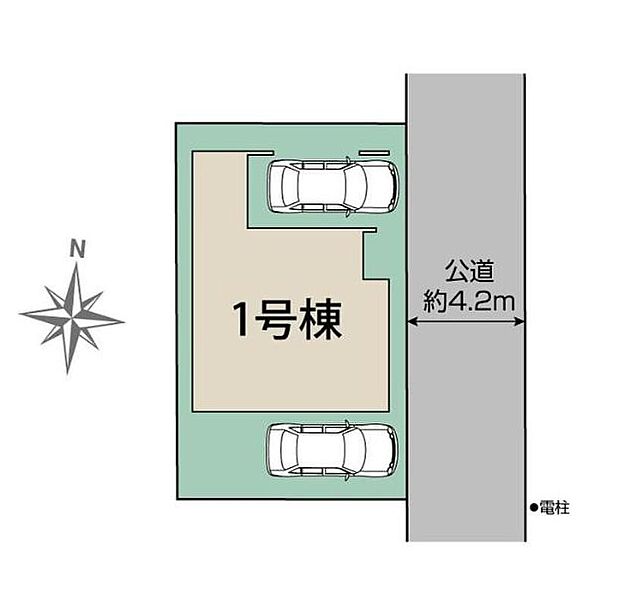 間口が広めの整形地です！カースペース２台分♪うち１台はビルトインガレージです。周辺は第一種低層住居専用地域で落ち着いた住宅街です♪