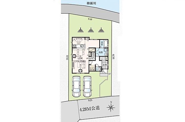 南側公道に面し、日当たり良好♪開放感のある立地です。敷地面積はゆとりの50坪超♪並列2台駐車可能です。