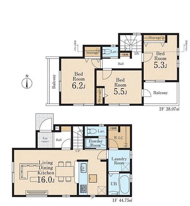 (1号棟)、3LDK、土地面積104.23m2、建物面積82.82m2