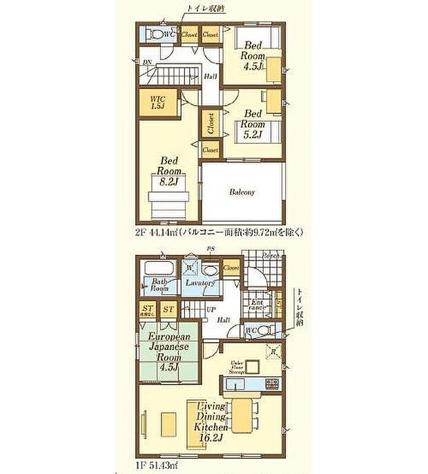 【4LDK】☆たっぷり収納☆
収納スペースは住宅を探す際には重要なポイントの一つだと思います。そのため少しでも空間が取れるところは可能な限り収納スペースといたしました。WIC完備しています！