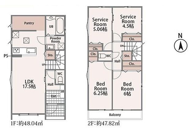 【2LDK+2S】☆大容量パントリーが魅力☆
南向きの明るいLDKは１７．５帖のゆとりあるスペース。家族つながるリビングイン階段仕様です。キッチン横のパントリーは食材の他、掃除道具なども収納できますね♪