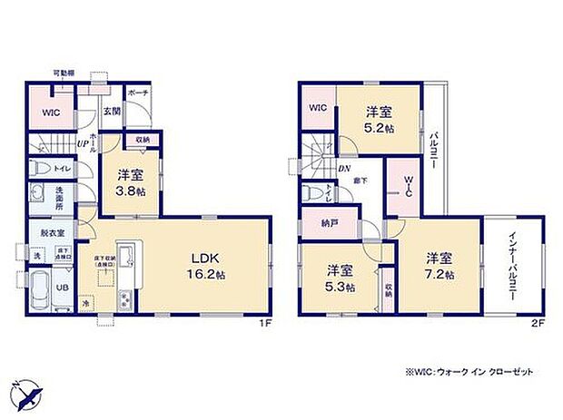【4LDK+S】☆ウォークインクローゼット３か所☆
収納豊富なお住まい！１階エントランスWICにはお出かけに必要な物をひとまとめに収納できます♪２階洋室WICは大容量でタンス不要！お部屋をひろびろお使いいただけます♪
