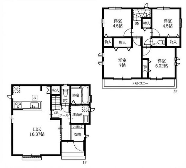 【4LDK】☆キッチン収納付き☆
キッチン横には収納付き！食品のストックや普段使わない調理器具の収納に便利です。