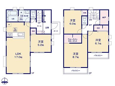 ☆収納豊富なお住まい☆
玄関には大容量のシューズクロークを設置。ベビーカーやアウトドア用品の収納に最適♪２階主寝室にはウォークインクローゼット付き！お部屋をひろびろお使いいただけます♪ 