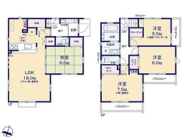 ☆水回り２階プラン☆
お風呂と洗面室を２階にし、１階の居住空間をたっぷり確保。水回りが２階にあることで洗濯の洗う、干す、しまうの動線が短くなり家事の時短になります♪ 