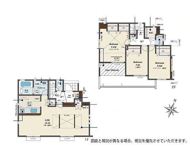 【3LDK】☆インナーバルコニー付き☆急な雨でもお洗濯物が濡れる心配なし！奥行があり、洗濯物を「干す」「取り込む」といった作業も格段にしやすくなります。室内物干しも標準装備しています！