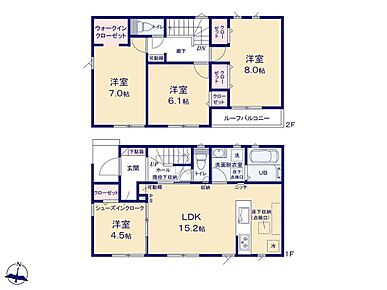 ☆充実の個室☆２階は全居室６帖超え！WIC付きなど収納も完備しております♪１全居室南向きで採光良好！ご家族それぞれお好みのお部屋でおくつろぎいただけます♪ 