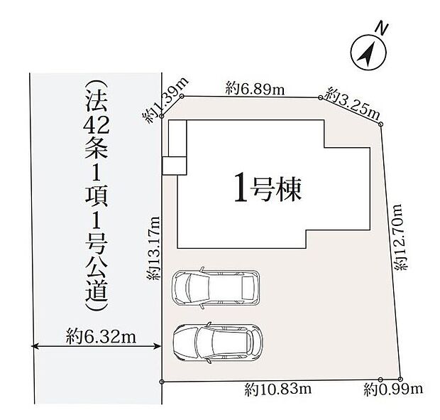 【全体区画図】約６．３２ｍ公道に面しております。カースペース並列２台分ございます♪