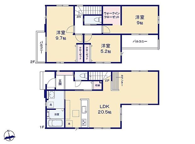 【3LDK】☆20帖超えLDK☆ワンフロアタイプの大空間LDK。スタディーカウンター付きでお子様の宿題を見守れますね。家族がつながるリビングイン階段仕様!