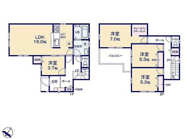 【4LDK】☆家事が楽になる間取り☆
洗面室は廊下からもキッチンからも出入りできる2WAY仕様。回遊できるので家事動線が良好です。南向きの広々バルコニーでたっぷりお洗濯物を干せますね♪