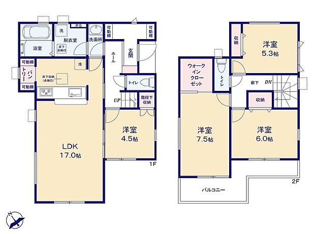 【4LDK】☆収納豊富なお住まい☆
玄関にはアウトドア用品をすっきり収納できるシューズインクロークを設置。キッチンにパントリー、主寝室にWICとたっぷり収納を設けています♪