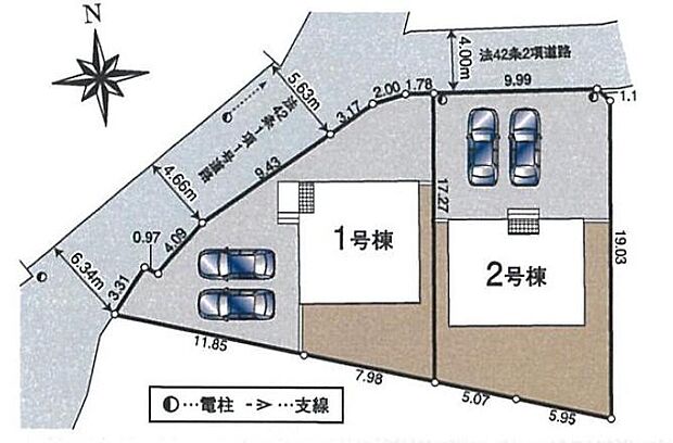 【全体区画図】敷地１９５～２００平米！2台を並列駐車できるゆとりあるカースペース。広い敷地でDIYをしたりペットとふれあったり、楽しみが広がります。