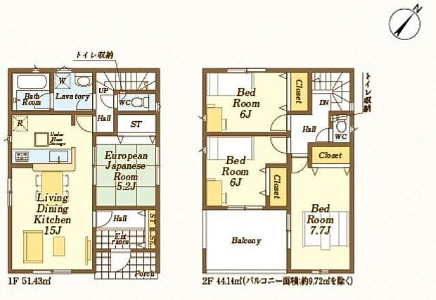 【4LDK】☆2階全居室6帖超え☆2階個室は全室6帖以上。成長につれて増えてくるお子様の荷物も、気にすること無くのびのびとしたお部屋を用意してあげられますね!