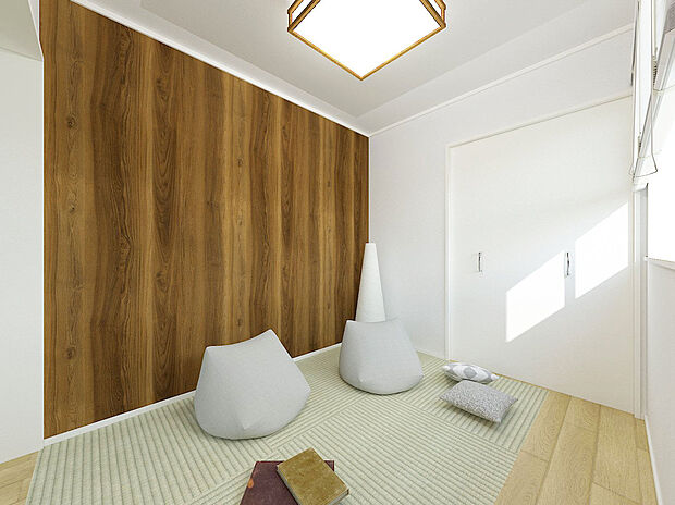 【3号棟 1F居室】来客スペースとしてはもちろんのこと、小さいお子さんのいる家庭には子育てに重宝する一室となっております。