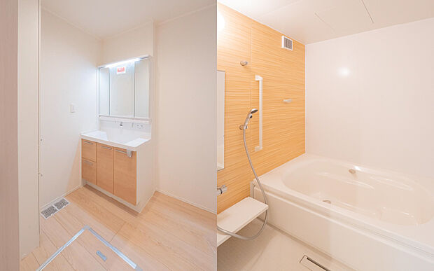 【D区画】広い洗面脱衣室とゆったり浴室でくつろいでいただけます。