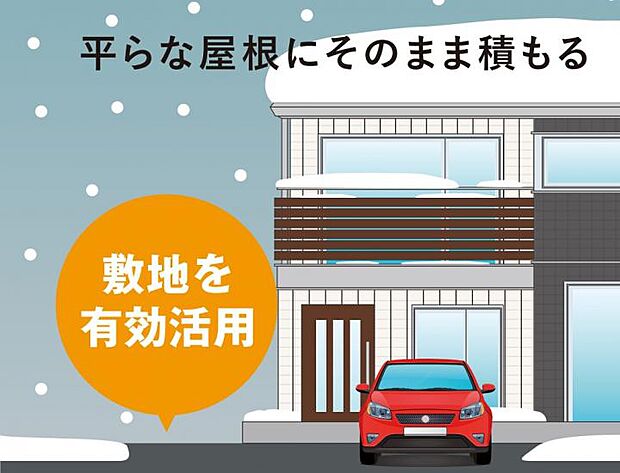 【【フラット屋根】】平らなフラット屋根のため、雪降ろしの負担や落雪のトラブルが軽減されます。