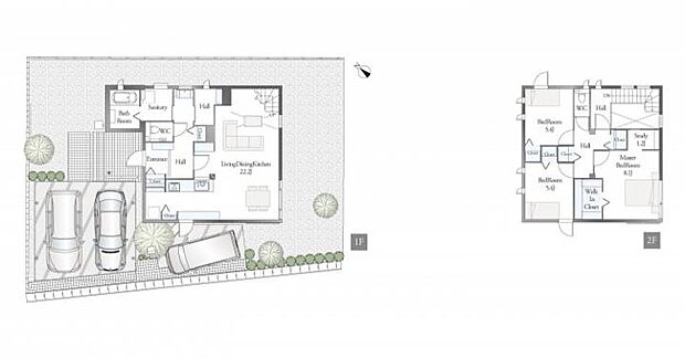 【3ＬＤＫ】D棟間取図／記載の自動車は価格に含まれません。