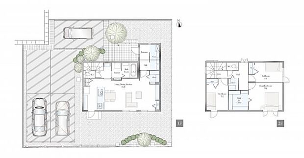 【3LDK】B棟間取図/記載の自動車は価格に含まれません。