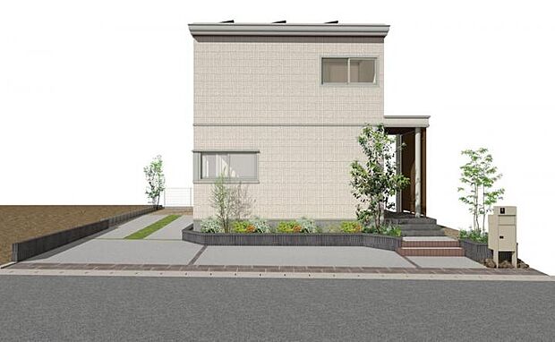 【D棟完成イメージ】※完成予想図（CG）です。形状・色彩・植栽等は実際とは異なる場合があります。建物の色調や質感、外構の植栽等、実際とは異なる場合がありますのでご了承のほど、宜しくお願いいたします。