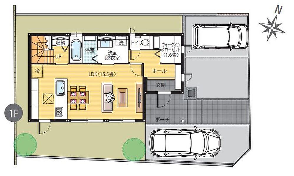 配置図兼1階平面図（車、調度品は含まれません）