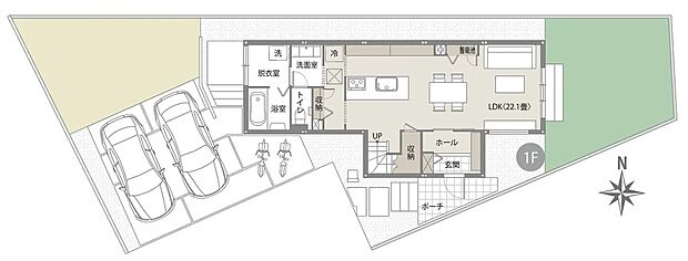 1階 ※間取りにある家具、調度品、植栽、自動車は価格に含まれません