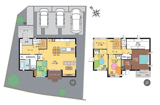 【3LDK】※間取りにある家具、調度品、植栽、自動車は価格に含まれません