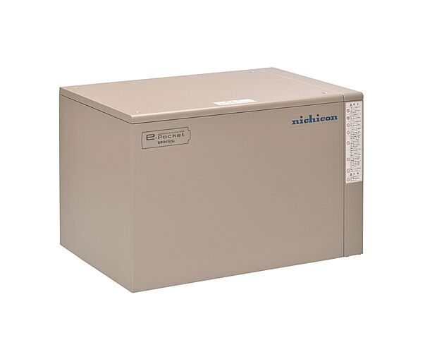 【蓄電池(写真はニチコン12kWh)】停電時でも生活に最低限 必要な電力を確保。※停電時には蓄電池の残量が無いと復旧しません。停電時に自動ですべてのコンセント・照明・設備に電気が供給されます。同時に使用できる電力には限りがあります。※蓄電池容量はカタログ値であり、実際に使える容量とは異なります。