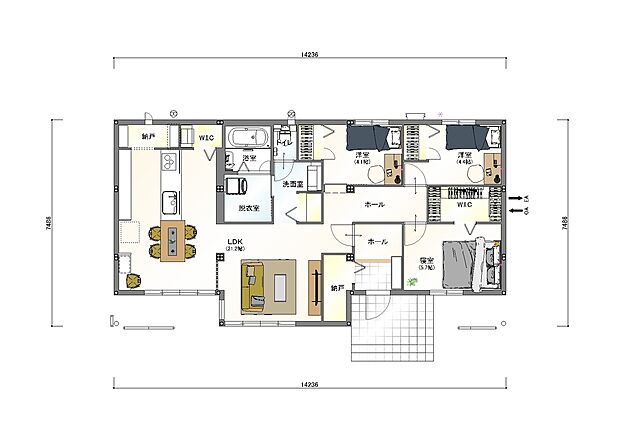 【1号地プラン例】建物面積：92.23m2
建物本体価格（税込）：4300万円
※建物価格は本プランでの参考価格となります。
※別途、建築確認申請費用等が必要です。
間取り：3LDK
構造：鉄骨系ユニット工法
※掲載プランは一例です。
※今回の分譲地ではセキスイハイム中四国にて施工を行うことが建築条件になりますが、プランにつきましてはお客様が自由にお決めいただくことができます。