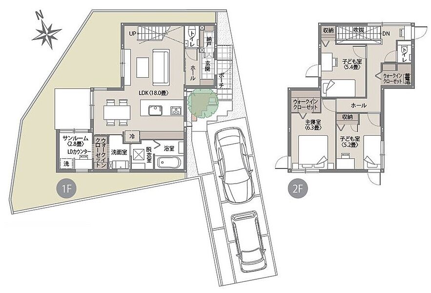 A-6号地 間取図
※間取りに表示のある家具、調度品、植栽、自動車は価格に含まれません。