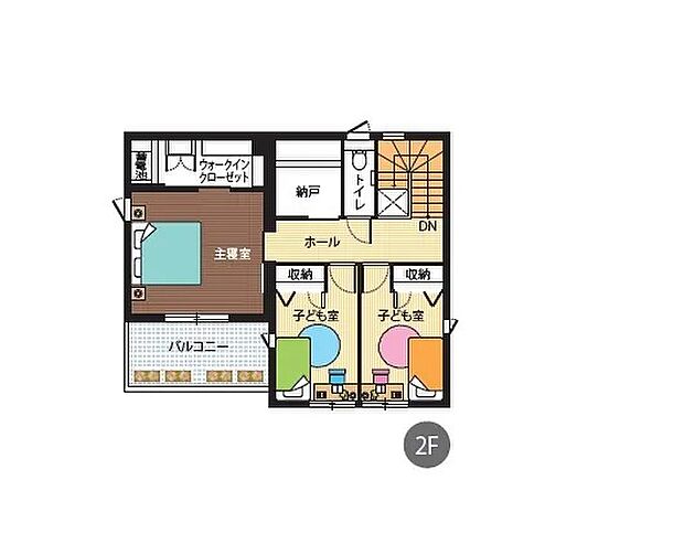 【4LDK+ウォークインクローゼット】延床:111.63m2(33.76坪) 、1F:63.06m2(19.07坪) 、2F:48.57m2(14.69坪)