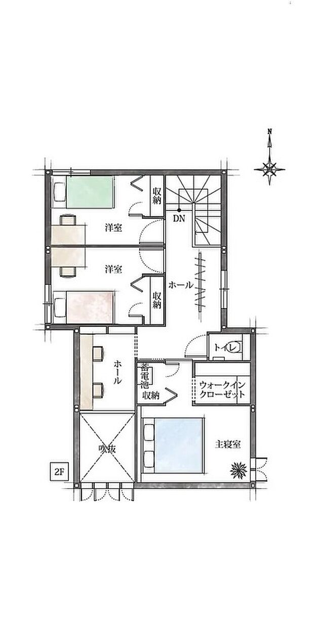 【3LDK】家族それぞれの時間を大切にできる、ゆとりの個室設計。
ウォークインクローゼット付きで収納力も充実した２階空間♪