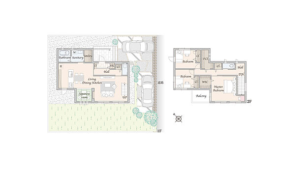 【4LDK+ウォークインクローゼット】※外構・植栽は実際と異なる場合があります。自動車、自転車は販売価格に含まれません。間取りに記載された家具類は一部を除き販売価格に含まれません。