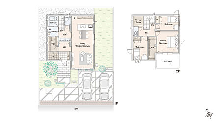 主な設備：太陽光発電システム 8.51kW、蓄電池 13.2kWh

※掲載の間取り・外構・植栽等は図面を基に書き起こしたもので、実際と異なる場合があります。
※間取りに記載された家具類、自動車等は、一部を除き販売価格には含まれません。 