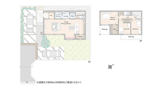 【3LDK+WIC】総面積255.02m2のうち、58.19m2を協定道路として提供
No.3/建物面積108.66m2にはバルコニー部分0.59m2を含む
※掲載の間取り・外構・植栽等は図面を基に書き起こしたもので、実際と異なる場合があります。
※間取りに記載された家具類、自動車等は、一部を除き販売価格には含まれません。