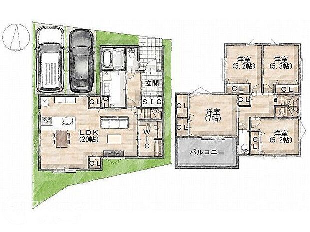 建物プラン間取:4LDK 建物プラン面積:113.85m2 建物プラン価格:2000万円 -