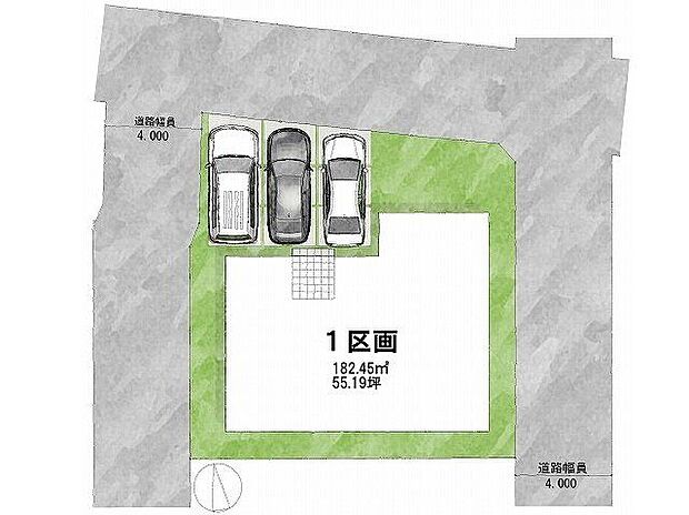 【間取図(平面図)】【区画図】道路:3方向角地土地面積:221平米 67坪