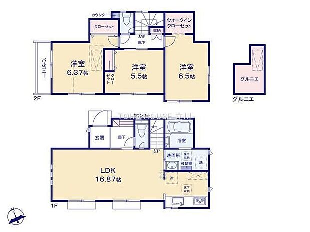 6390万円、3LDK+S（納戸）、土地面積104.35m2、建物面積83.42m2 こちらの間取り図で、お部屋の配置や動線をイメージしていただけます。