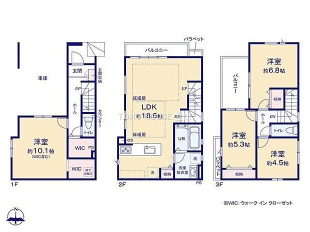 5499万円、4LDK、土地面積66.74m2、建物面積120.88m2 こちらの間取り図で、お部屋の配置や動線をイメージしていただけます。お部屋ごとの広さやレイアウトを参考に、生活のシーンを思い描い