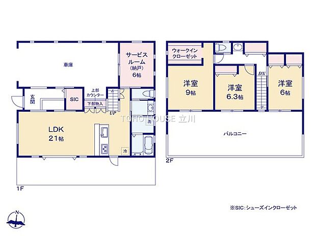 【3SLDK】建物面積にはガレージ部分30.57m2を含みます