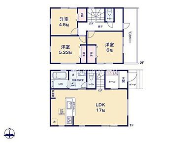 家族の成長を見据えた3LDKの間取りで、広々17帖LDKは家族の会話が弾む空間。各居室に収納があり、すっきり快適に暮らせます。2階にもトイレがあり、忙しい朝もスムーズな生活動線です。 