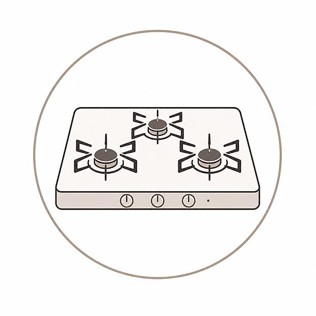 【非公開】【三口コンロ】効率的な調理を実現する三口コンロ。複数の料理をスマートにこなせる、機能性に優れたキッチン設備です。 のコピー