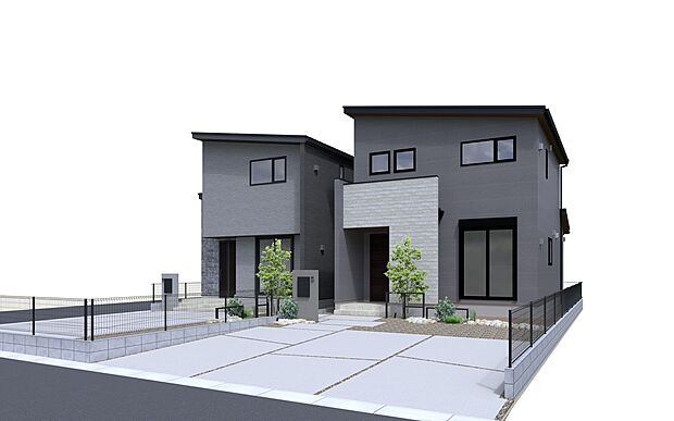 【No.2│洗練されたモダンデザインと安心の住環境】青空に映えるスタイリッシュな外観は、帰宅するたびに誇らしくなる美しい佇まい。計算された窓配置がプライバシーを守りつつ光を招き入れ、落ち着きある家族の時間を育みます。