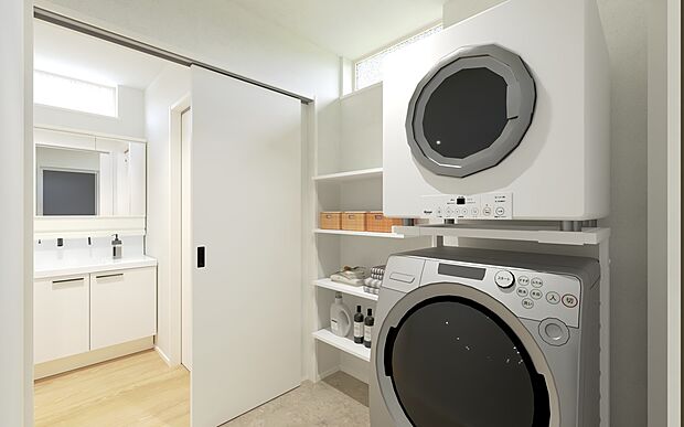【No.2│脱衣所】洗濯から乾燥まで。「家事ラク」を叶える魔法の動線。
