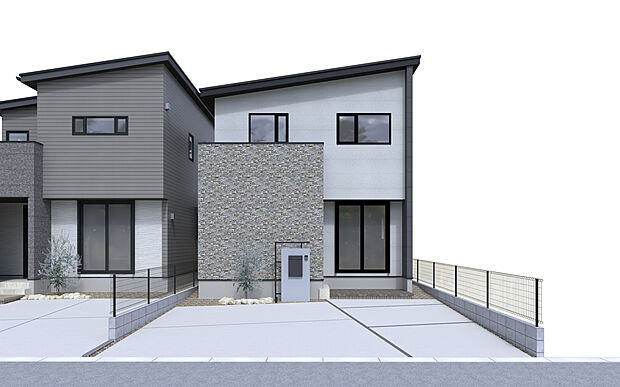 No.2号棟 外観イメージ画像
石目調のアクセント外壁が印象的な洗練された外観デザイン。
南向きの明るさと並列駐車の使いやすさを備えた、
快適な暮らしを叶える住まいです。