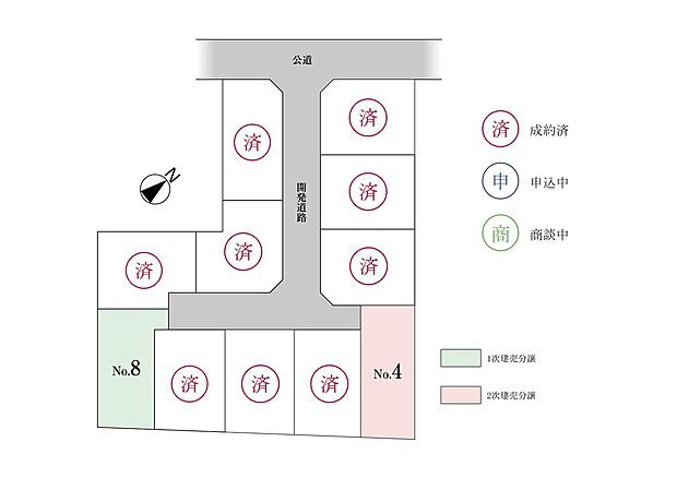 【区画図】
55坪を超えるゆとりのある敷地。
街区内は通り抜けのない道路計画で防犯性を向上、前面道路は広々6.0mで通り抜けの出来ない道になるので車の侵入も少なく安心できます。